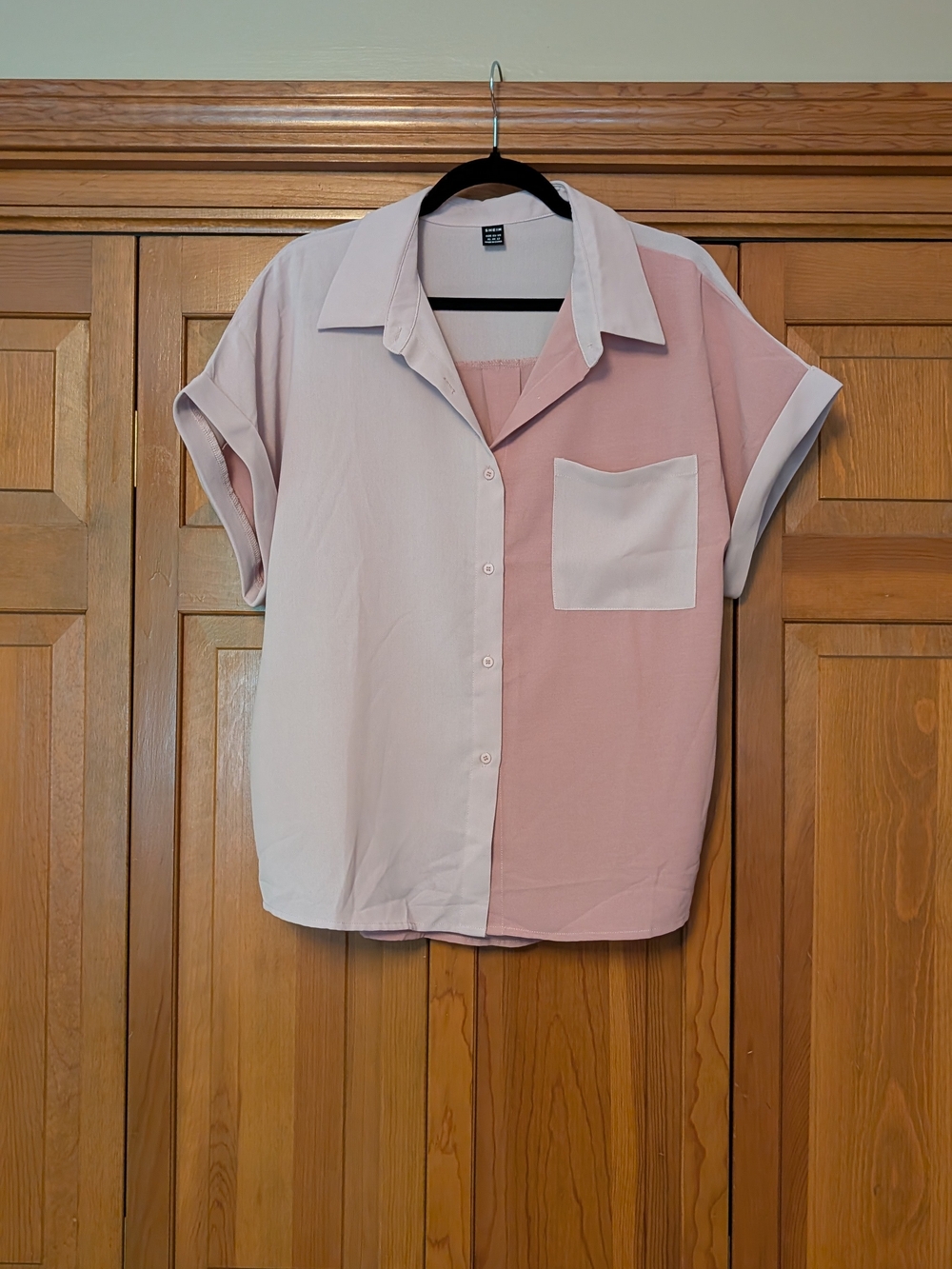 SHEIN Two-Tone Button Down Shirt - Pink &  Blush